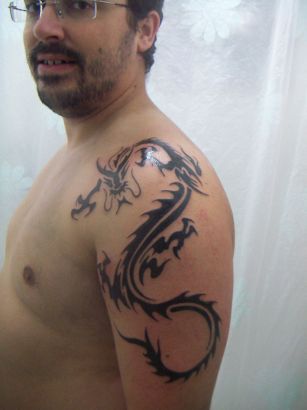 Tribal Dragon Tats On Shoulder